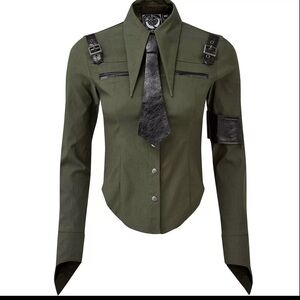 Killstar secret agent green military style button down shirt